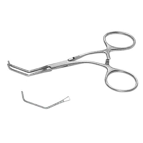 Calman Carotid Clamp, Angled Shanks, Long Thin Jaw, 25.0 Mm, 4 1/4" (11.0 Cm)